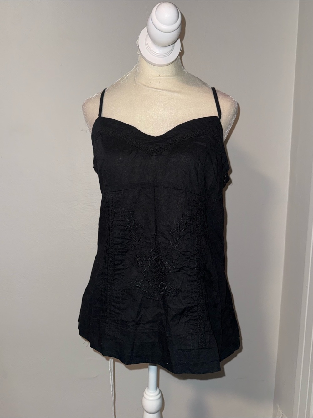 H&M Black Embroidered Spaghetti Strap Camisole